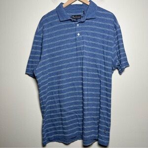 Barbour‎ Men Polo Shirt XXL Blue White Stripe Short Sleeve 100% Cotton